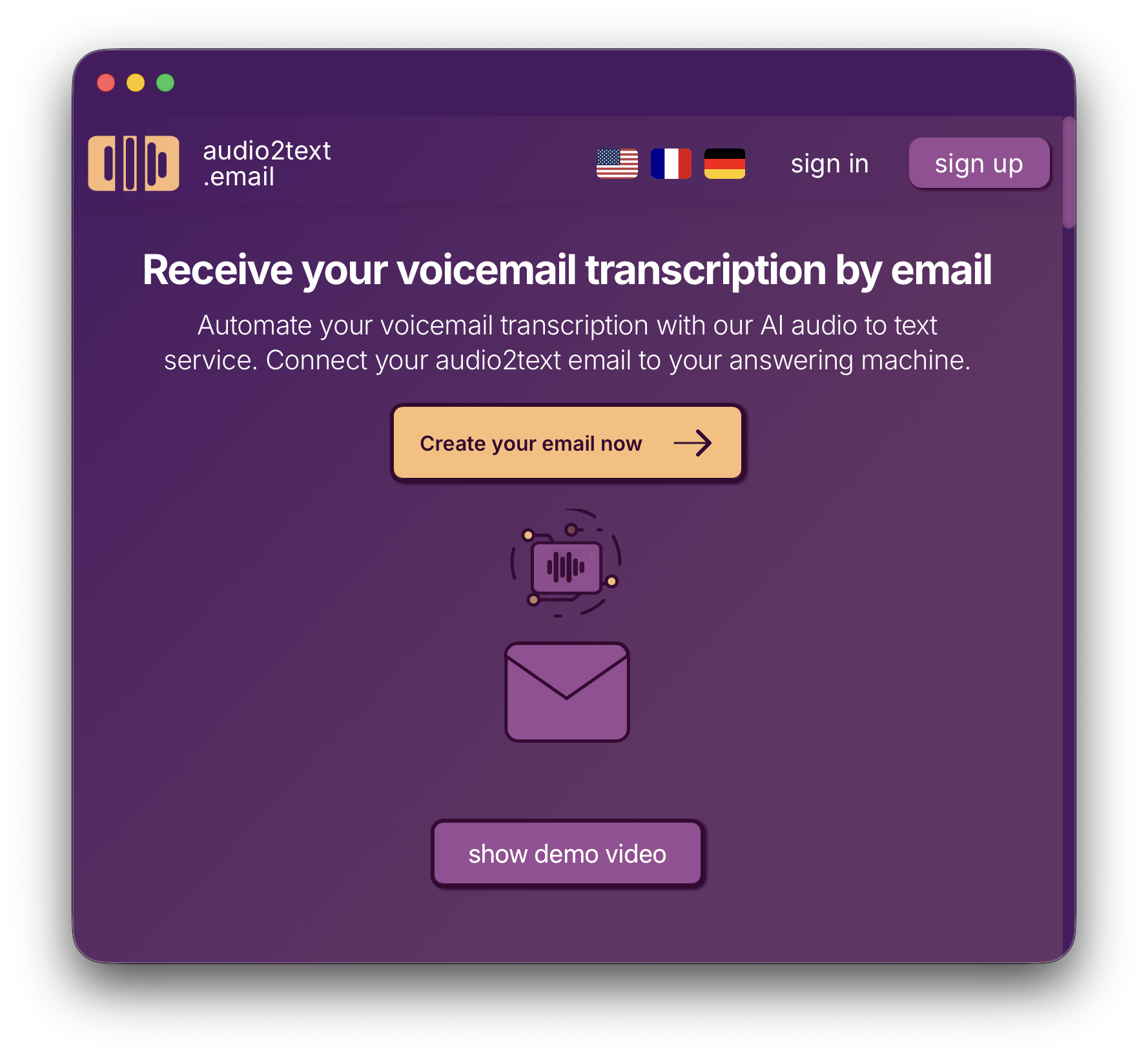 audio2text.email screenshot